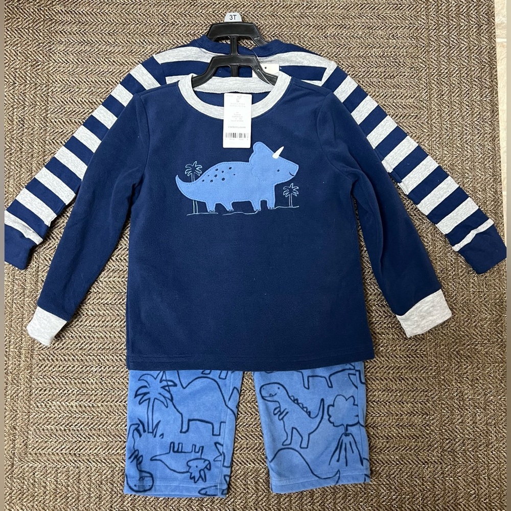Carter's Toddler Boys Dinosaur Pajama Set 3-Piece Long Sleeve, Size 3T New